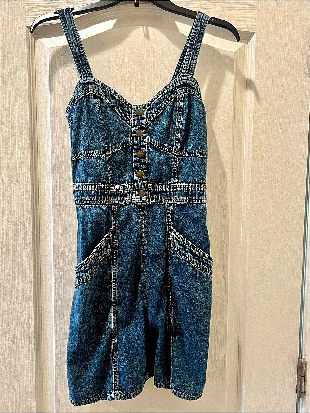 VTG Inspired Y2K Japna Button-Front Denim Mini Dress with Smocked Back & Pockets
